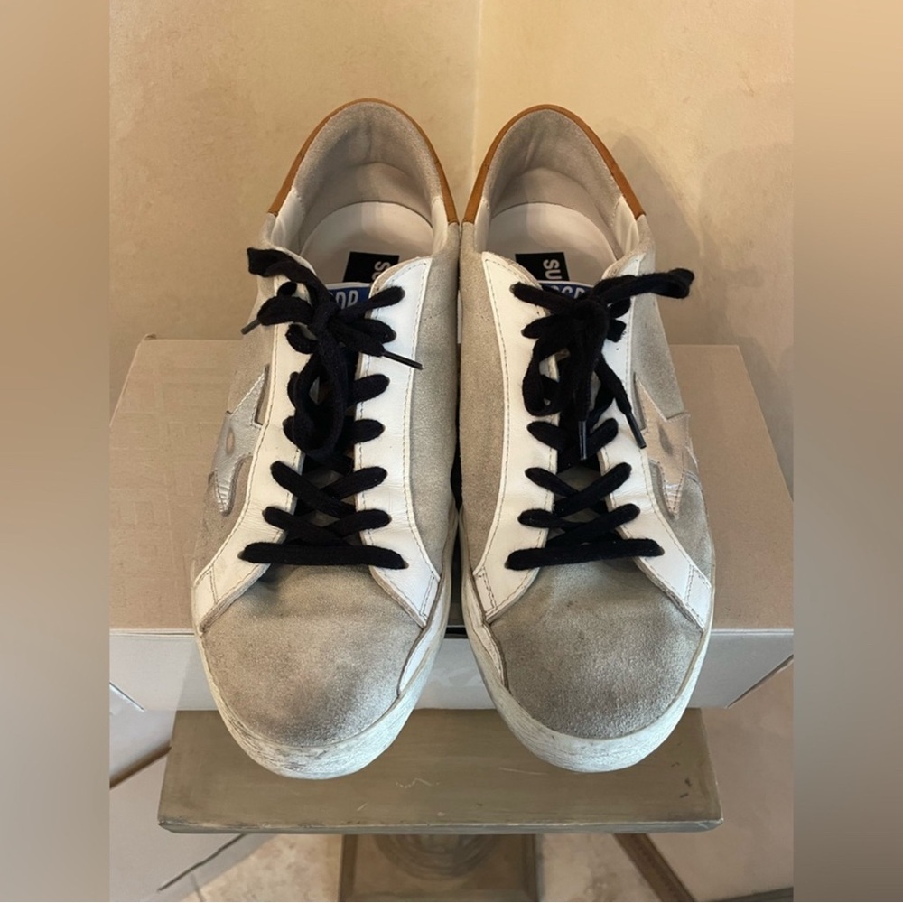 Golden Goose White and Tan Distressed Sneakers - Picture 2 of 10